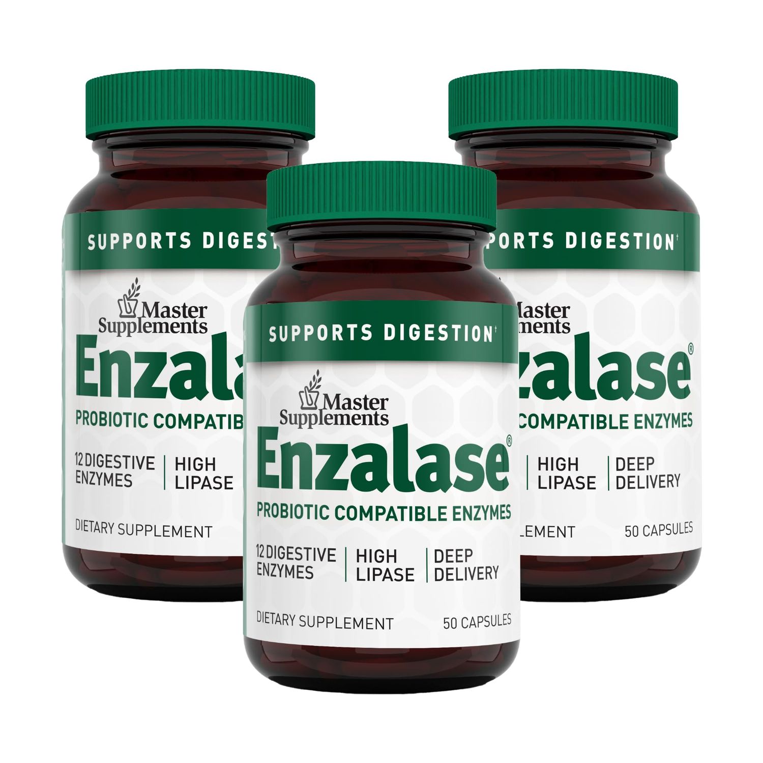 Master Supplements Enzalase - 50 Capsules, Pack of 3 - Probiotic Compatible Enzymes - Provides Digestive Boost Gas Bloating Relief - Gluten Free - 150 Total Servings