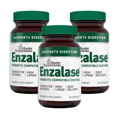 Master Supplements Enzalase - 50 Capsules, Pack of 3 - Probiotic Compatible Enzymes - Provides Digestive Boost Gas Bloating Relief - Gluten Free - 150 Total Servings