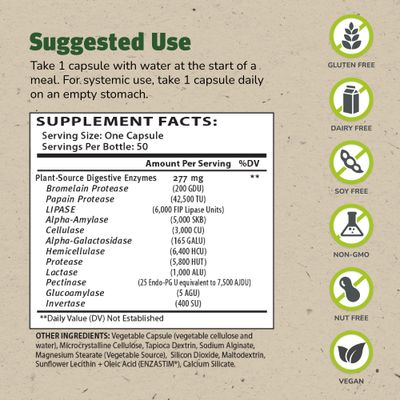 Master Supplements Enzalase - 50 Capsules, Pack of 3 - Probiotic Compatible Enzymes - Provides Digestive Boost Gas Bloating Relief - Gluten Free - 150 Total Servings