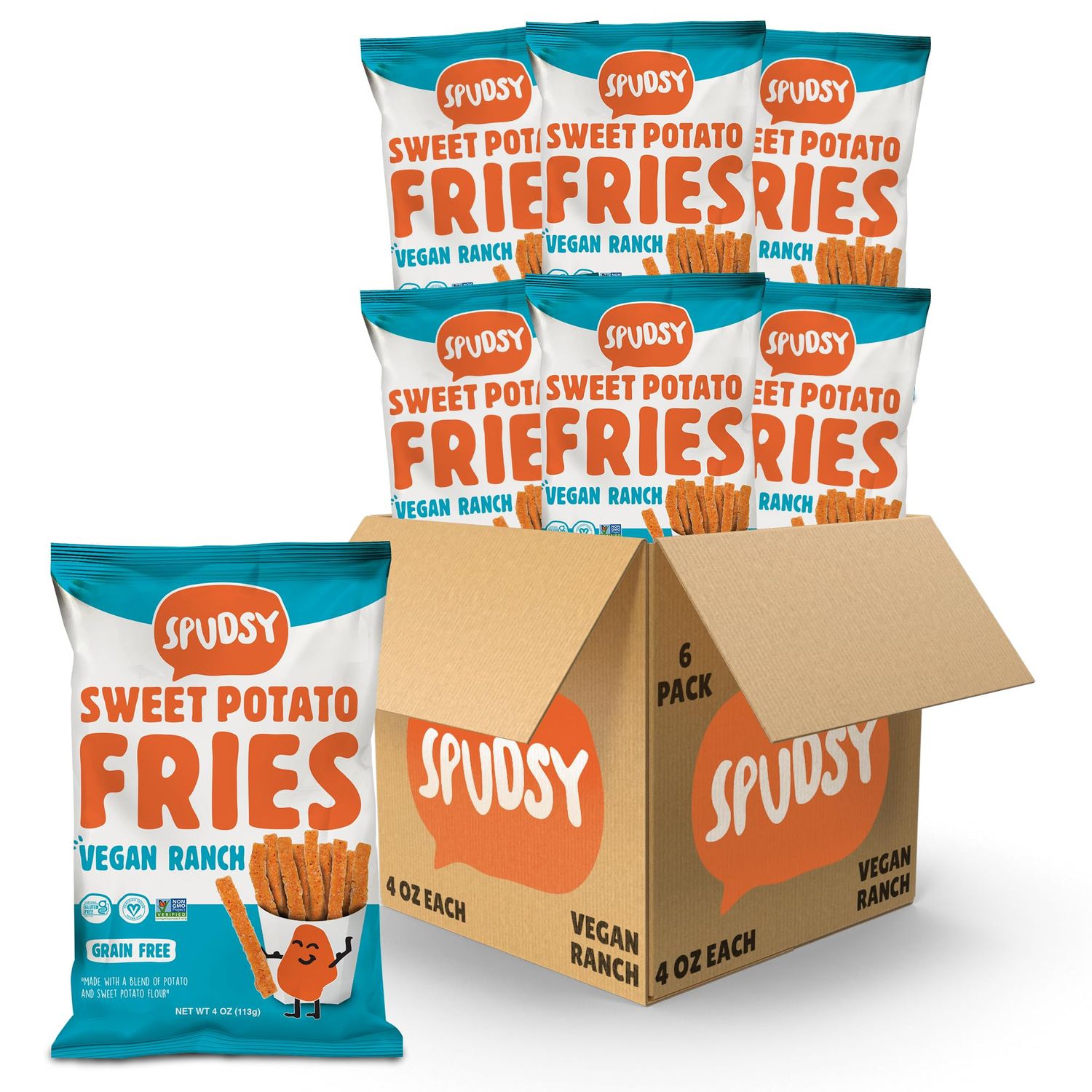 Spudsy Zesty Ranch Sweet Potato Fries Vegan, Gluten Free Veggie Straws Plant-Based, Top-9 Allergen-free, Non-GMO, Kosher, Superfood Snack 6 Pack, 4 oz Bags