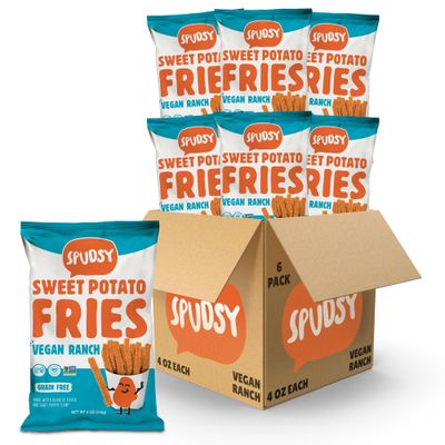 Spudsy Zesty Ranch Sweet Potato Fries Vegan, Gluten Free Veggie Straws Plant-Based, Top-9 Allergen-free, Non-GMO, Kosher, Superfood Snack 6 Pack, 4 oz Bags
