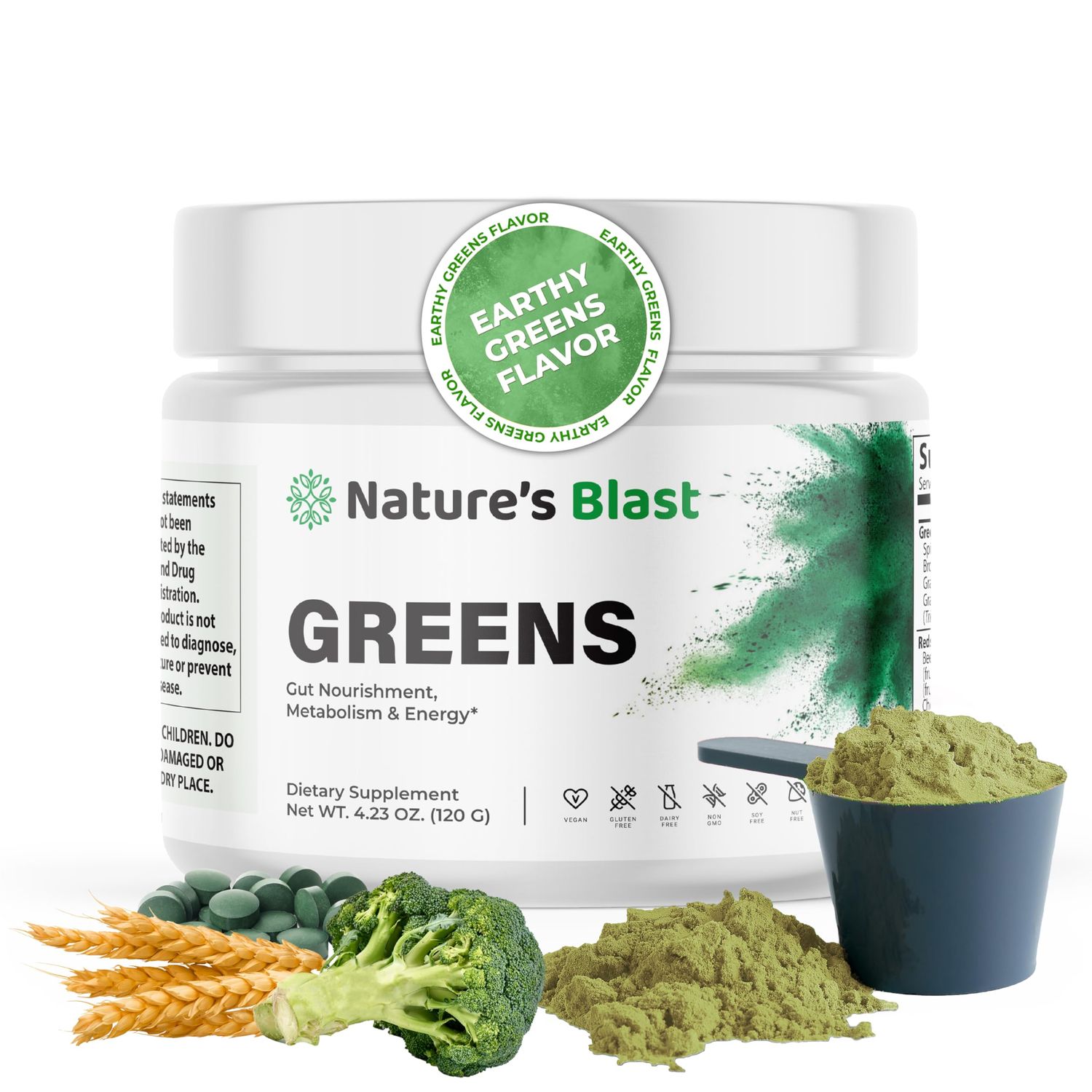 NATURES BLAST Greens Superfood Powder - 46 Superfoods, Probiotics Enzymes for Gut Health, Metabolism Energy - Vegan Green Powder Blend, 1 Bottle - 30 Servings