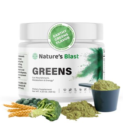 NATURES BLAST Greens Superfood Powder - 46 Superfoods, Probiotics Enzymes for Gut Health, Metabolism Energy - Vegan Green Powder Blend, 1 Bottle - 30 Servings