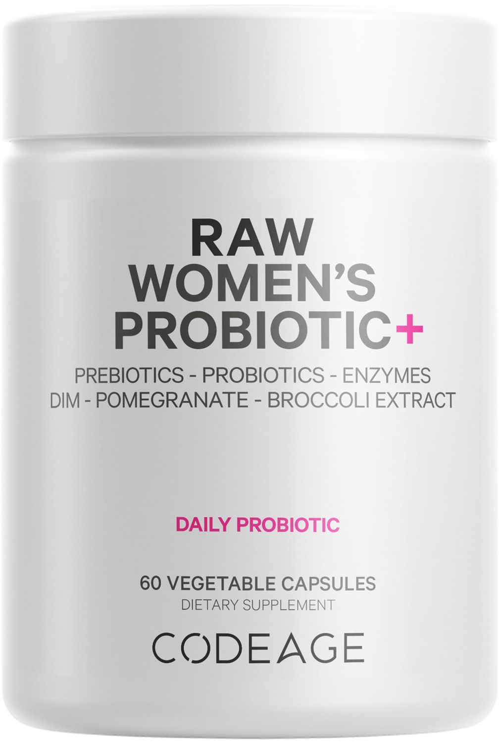 Codeage Raw Women s Probiotic Supplement - 34 Probiotic Strains, 100 Billion CFUs, Digestive Enzymes, Prebiotic Blend, DIM, Herbal Extracts, Phytonutrients - Non-GMO - 30 Capsules
