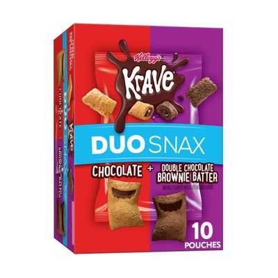 Krave Duo Snax Cereal Snacks, Kids Snacks, Lunch Snacks, Chocolate and Double Chocolate Brownie Batter, 5oz Box (10 Pouches)