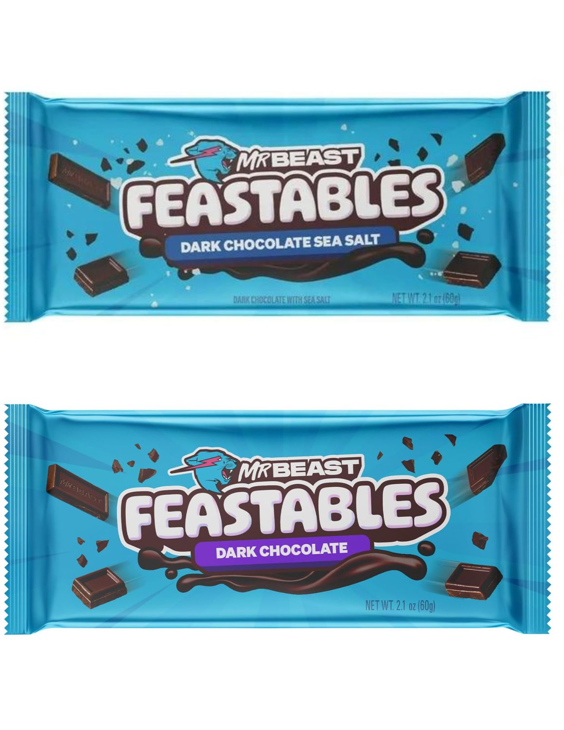Feastables Dark Chocolate Duo Beast Bars Bundle, New Formula Smoother and Creamier Texture, 2.1 oz (60g), 2 Count Dark Chocolate Feastables Bars INCLUDES GLITTER BOX MIAMI STICKER