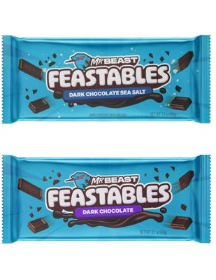 Feastables Dark Chocolate Duo Beast Bars Bundle, New Formula Smoother and Creamier Texture, 2.1 oz (60g), 2 Count Dark Chocolate Feastables Bars INCLUDES GLITTER BOX MIAMI STICKER