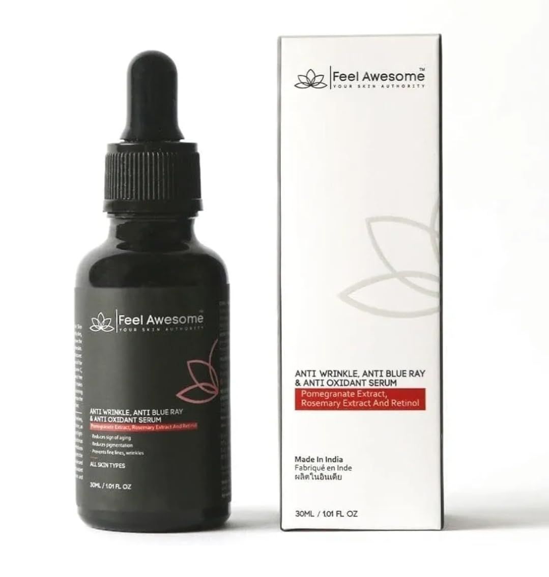 FEEL AWESOME Anti Wrinkle, Anti Blue Ray Anti Oxidant Serum with Retinol, Niacinamide, Hyaluronic Acid 3 in One Serum Hydrates Smoothens Skin 1 Fl Oz 30 ml