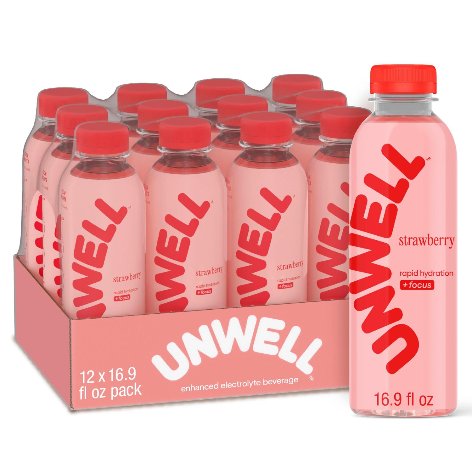 Unwell Hydration Electrolyte Drink For Rapid Hydration Focus - Strawberry, 12 Pack