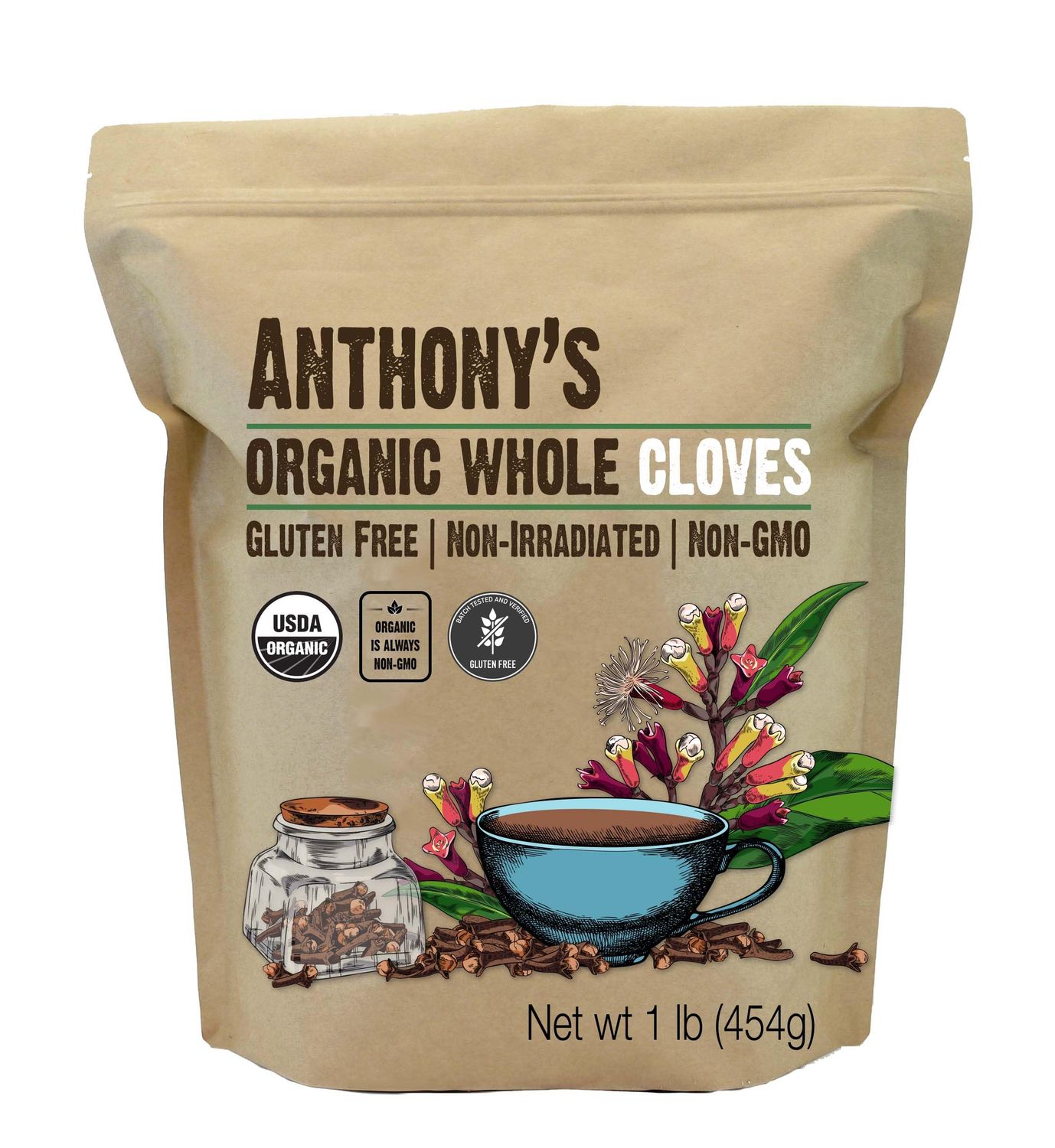 Anthony&#39;s Organic Whole Cloves, 1 lb, Gluten Free, Non GMO, Non Irradiated, Keto Friendly