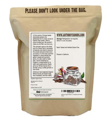 Anthony's Organic Whole Cloves, 1 lb, Gluten Free, Non GMO, Non Irradiated, Keto Friendly