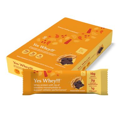 Fx Yes Whey Bar, Peanut Butter Crunch - 15g Whey Protein Bar with Creatine to Support Muscles, Energy Peak Performance - 1g Sugar (12 Bars)