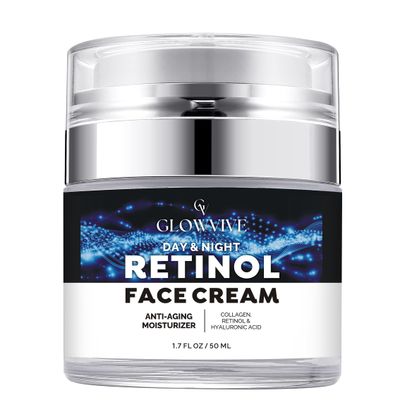GLOWVIVE Day Night Retinol Face Cream Anti-Aging Moisturizer with Retinol, Collagen Hyaluronic Acid for Face, Neck D collet 1.7 fl. Oz