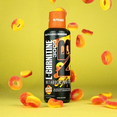 NutraBio - L-Carnitine Liquid Shots - 3000mg, (Peach Rings) - 10mg of Vitamin B-5 - Zero Carbs Sugars - Energy Production - Muscle Recovery