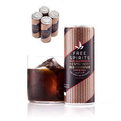 Free Spirits Espresso Old Fashioned - Non-Alcoholic Cocktail - Mixed Ready To Drink Mocktail - Rich and Bold 8.4 fl ox Cans (4 Pack)