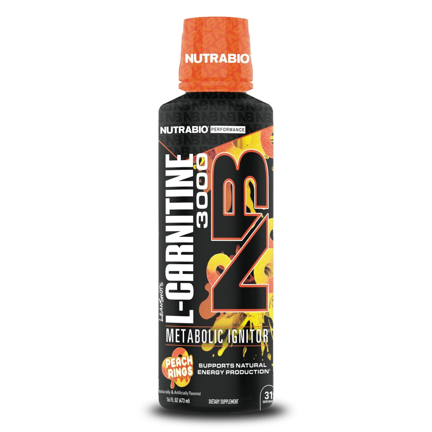NutraBio - L-Carnitine Liquid Shots - 3000mg, (Peach Rings) - 10mg of Vitamin B-5 - Zero Carbs Sugars - Energy Production - Muscle Recovery