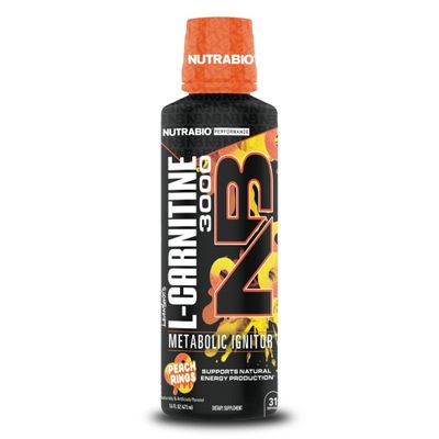 NutraBio - L-Carnitine Liquid Shots - 3000mg, (Peach Rings) - 10mg of Vitamin B-5 - Zero Carbs Sugars - Energy Production - Muscle Recovery
