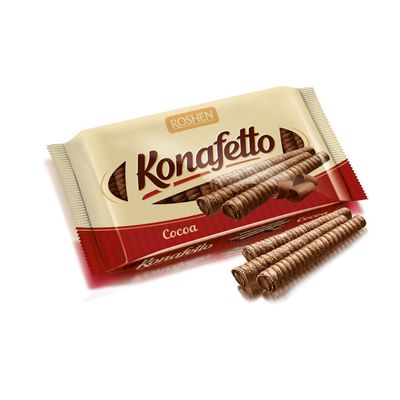 Roshen Crispy Flavorful Wafer Rolls &quot;Konafetto&quot; with Cocoa-Cream Filling, 4.94oz140 grams