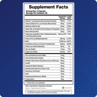 Adrenal Fatigue Supplement, Cortisol Manager, 5-MTHF, B Vitamins, Vitamin C, Adaptogens, Bioflavonoids, DHEA, Inositol, 30-60 Day Supply 120 Veggie Caps