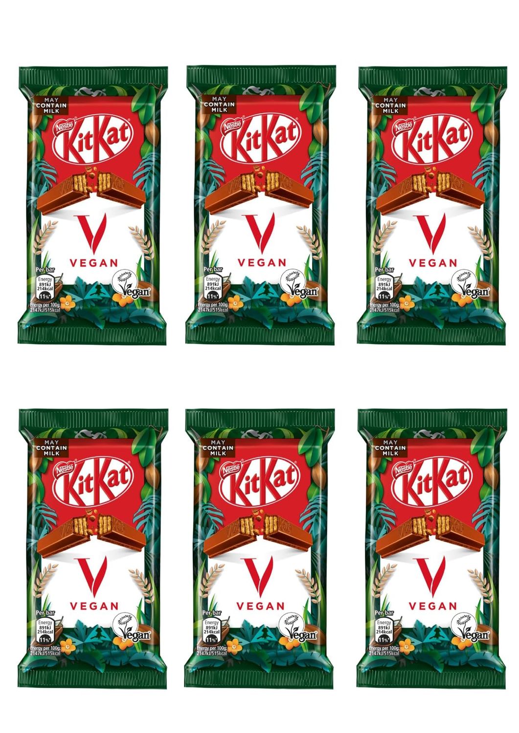 6 Pack of Kitkat Vegan Plant based chocolate candy bar 41,5 gr Dairy Free Bars, Healthy Chocolate