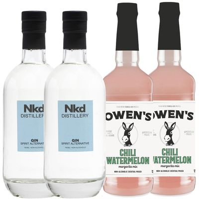 Nkd Distillery Gin Alternative Premium Non-Alcoholic Spirit 750 ML Bottles w Owen s Mixers Cherry Lemonade 32 OZ Bottles - Perfect for Mocktails - Made in USA