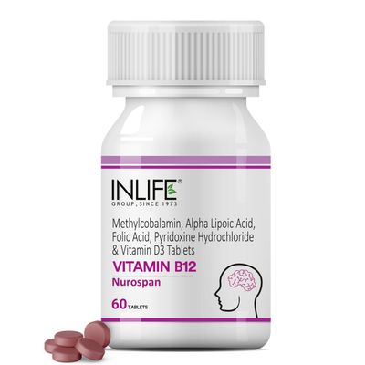 INLIFE Nurospan Brain Vitamins B12 Methylcobalamin 1500mcg, ALA (Alpha Lipoic Acid), Folic Acid Vitamin D3 for Energy Vegetarian Brain Supplements for Memory and Focus GMP Tested - (60 Count)