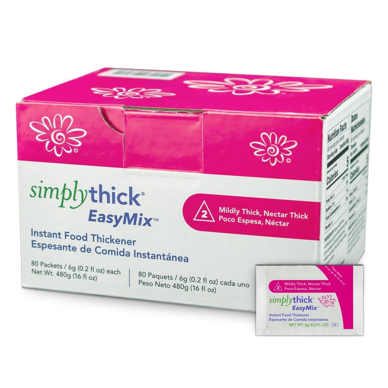 SimplyThick EasyMix 80 Count of 6g Individual Packets Gel Thickener for those with Dysphagia Swallowing Disorders Creates An IDDSI Level 2 - Mildly Thick (Nectar Consistency)