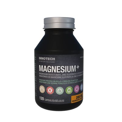 INNOTECH Nutrition Magnesium 120 Capsules - Contains Magnesium Bisglycinate, Zinc Gluconate Vitamins K2, MK-7 - Maintain Proper Muscle Immune Function