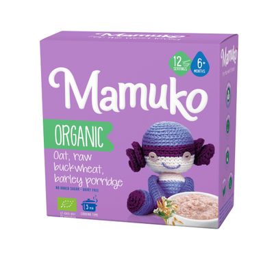MAMUKO Premium Organic Porridge - Healthy Porridge Blend of Oat, Raw Buckwheat Barley Grits - High Fiber Porridge without Sugar, Dairy-Free Preservatives - Organic Porridge 200g 10 Servings