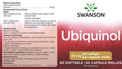 Swanson Ubiquinol 50 Milligrams 60 Sgels