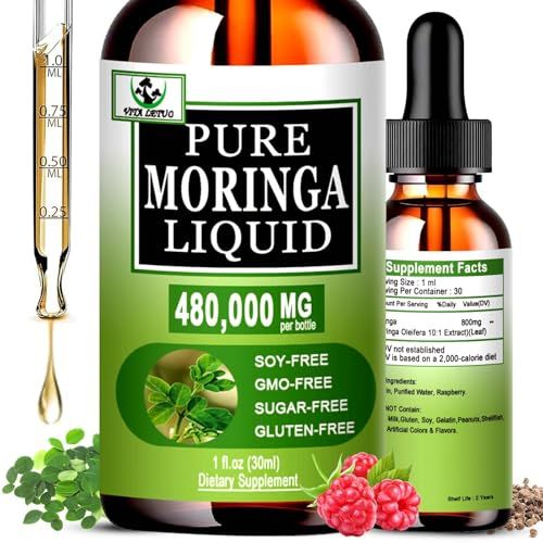 Organic Moringa Liquid Drops for Energy,Metabolism Immune Support,Moringa Leaf Extract 6X Absorption Than Powder Capsule Gummies,Green Superfood Supplement for Women Men