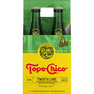 Topo Chico Sparkling Mineral Water, Twist of Lime, 12 Fl Oz, Pack of 4
