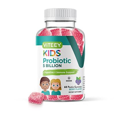 Probiotic Gummies for Kids - 5 Billion CFUs - Probiotics Kids Constipation Relief, Natural Immune Digestive Health Support - Vegetarian, Gelatin Free, GMO Free - Tasty Chewable Berry Flavored Gummy