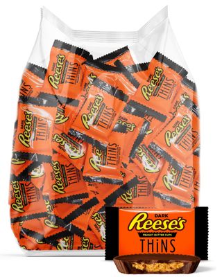 Dark Chocolate Peanut Butter Cups Thins 1.5 Pound - Bulk Individually Wrapped Dark Chocolate Candy for Snacking, Parties, Buffets, and Gift Bags - Approx 60 Pieces