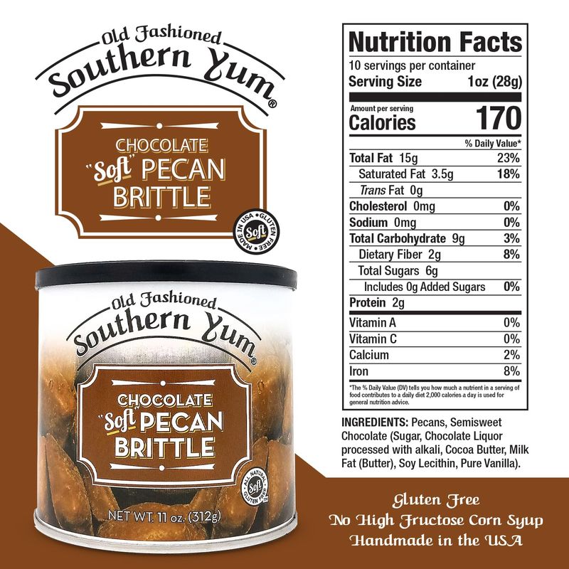 Southern Yum Milk Chocolate Pecan Brittle, Soft, Buttery Brittle, Gluten Free, Made in Small Batches