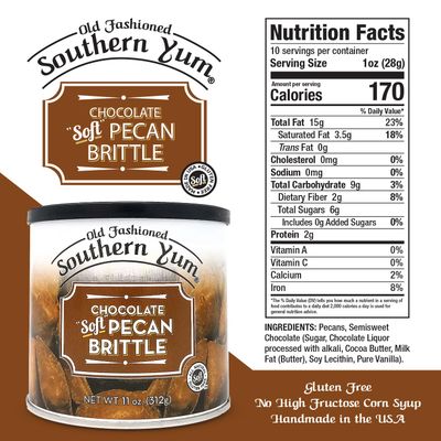 Southern Yum Milk Chocolate Pecan Brittle, Soft, Buttery Brittle, Gluten Free, Made in Small Batches