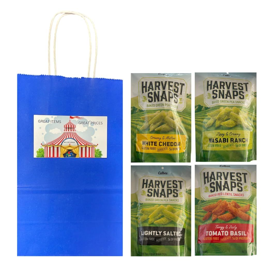 Big Top Deals USA Veggie Chips Snack Custom Bundle - 4 Flavors in Blue Paper Bag (5.25x3.2x8 in) - Lightly Salted, Tomato Basil, White Cheddar, Wasabi Ranch - 4-Pack