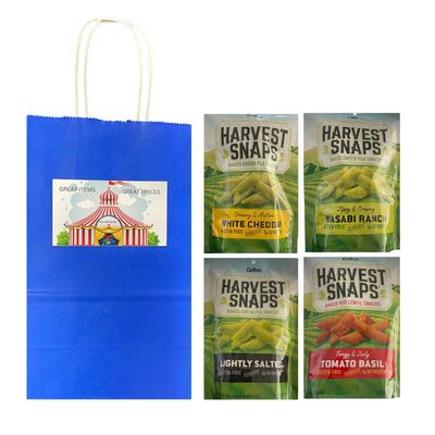 Big Top Deals USA Veggie Chips Snack Custom Bundle - 4 Flavors in Blue Paper Bag (5.25x3.2x8 in) - Lightly Salted, Tomato Basil, White Cheddar, Wasabi Ranch - 4-Pack