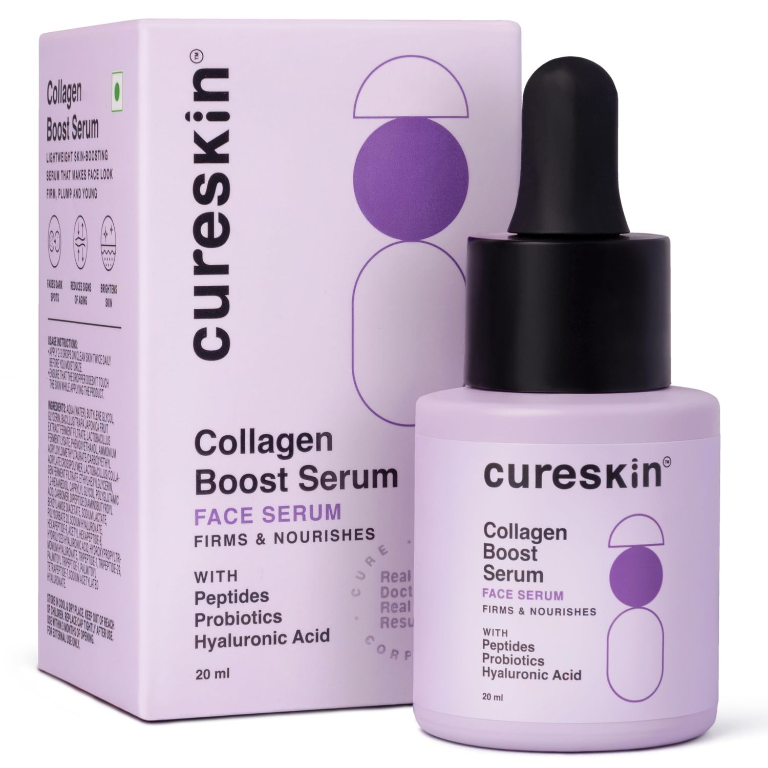 Cureskin Collagen Peptides for Women Collagen Boost Hyaluronic Acid Serum Plumps Repairs with Hyaluronic Acid, Peptides and Probiotics