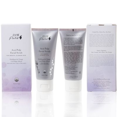 100 PURE Acai Pulp Facial Scrub, Exfoliating, Organic Face Wash (2 Fl Oz)