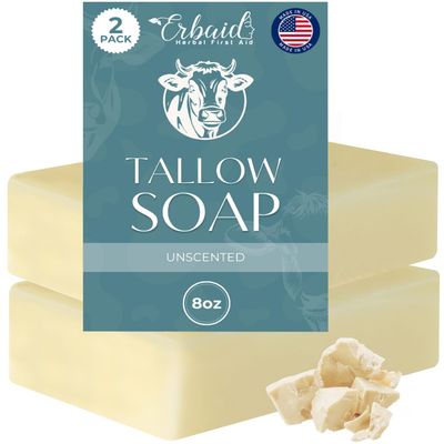 Beef Tallow Soap Bar - All Natural Grass Fed Tallow Soap Unscented - Moisturizing Face Body Wash Great for Eczema, Dry, Itchy, Sensitive Skin - Handcrafted Bath Soap for Adults, Kids, Made in USA