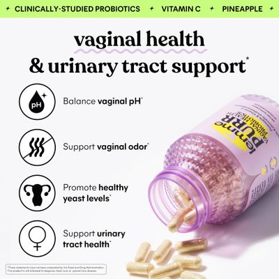 Lemme Purr Vaginal Probiotics for Women - Promotes pH Balance, Healthy Vaginal Odor Urinary Tract Health wLactobacillus Blend, Clinically Tested Strains, Pineapple Vitamin C - 60 Veggie Capsules