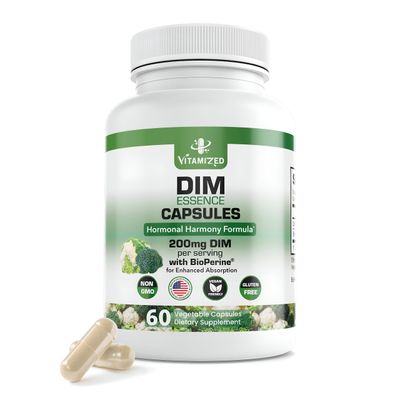 VITAMIZED Dim Estrogen Supplement for Hormone Harmony Skin Health, 2 Month Supply - 200 mg Diindolylmethane for Metabolism Balance, Menopause, Mood Support w Bioperine for Higher Absorption