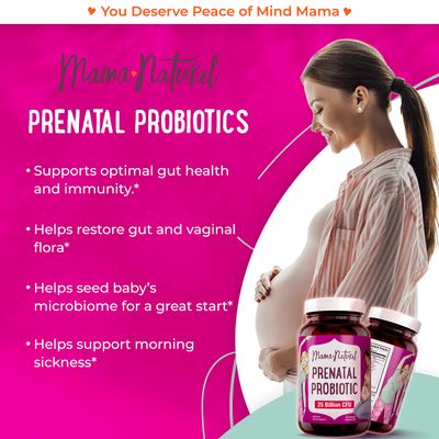 Mama Natural Prenatal Probiotics for Women - Gut Immune Support for Pregnancy, Breastfeeding Postpartum 25 Billion CFU, 12 Strain Probiotic Prebiotic Blend to Support Mom and Baby
