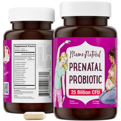 Mama Natural Prenatal Probiotics for Women - Gut Immune Support for Pregnancy, Breastfeeding Postpartum 25 Billion CFU, 12 Strain Probiotic Prebiotic Blend to Support Mom and Baby