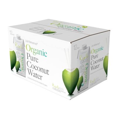 Real Coco Original Coconut Water 500mL, 100 USDA Organic Coconut Water, Packed with Electrolytes, DairySoy Free, Vegan, Plant Based (12-pack, 500L)