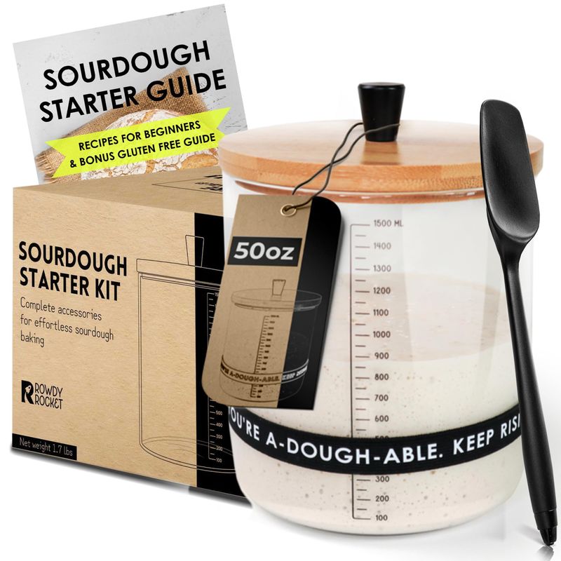 Sourdough Starter Kit with 50oz Jar for Gluten-Free and Regular Baking - Mother&#39;s Day gift Stylish Jar with Easy Instructions and Recipes