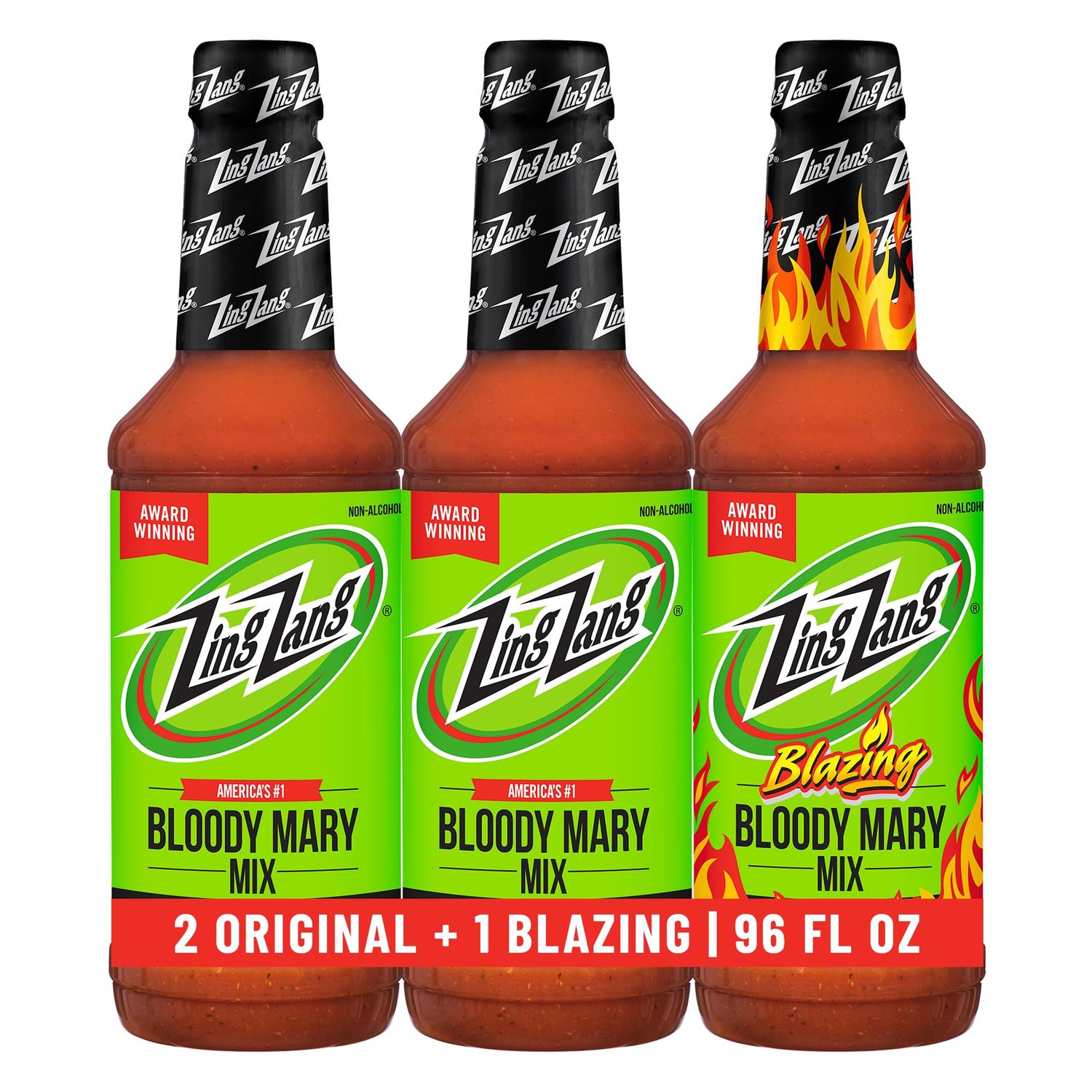 Zing Zang Bloody Mary Mix Variety Pack, (2) Original (1) Blazing Bloody Mary, Non-Alcoholic Cocktail Mixer, 32 Fl Oz Bottles (Pack of 3)