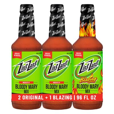 Zing Zang Bloody Mary Mix Variety Pack, (2) Original (1) Blazing Bloody Mary, Non-Alcoholic Cocktail Mixer, 32 Fl Oz Bottles (Pack of 3)