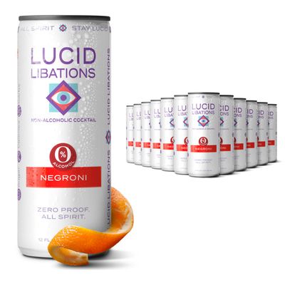 Lucid Libations Non-Alcoholic Cocktail, Zero Proof Craft Mocktail Alcohol Free Beverage Replacement Negroni (12 Pack)